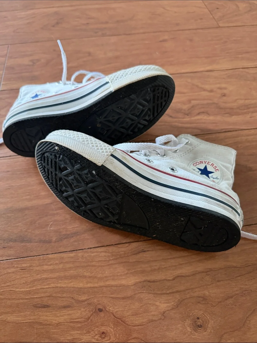 Converse Kids High-Top Canvas Sneakers in Cream with Red Trim